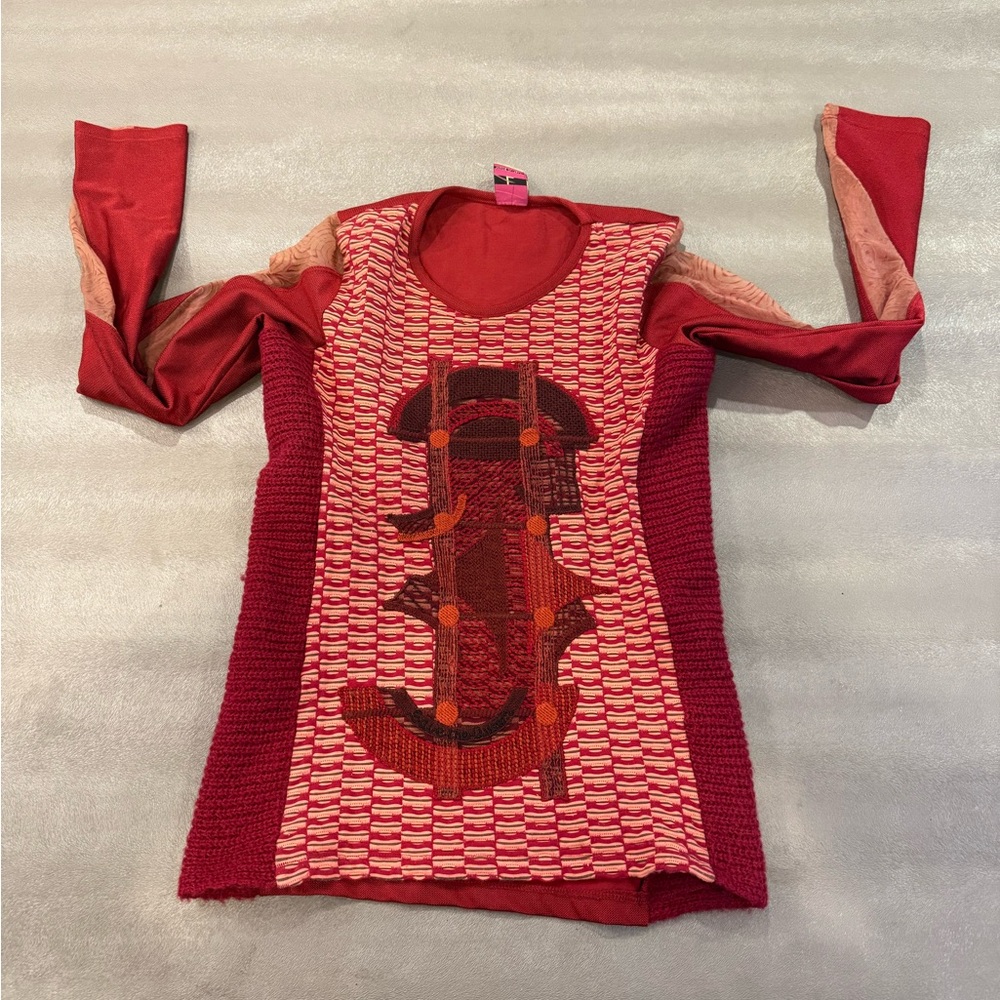 Save The Queen Red and Pink Long Sleeve Top. Size L